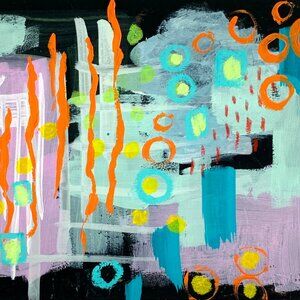 Land of Many Moons Original Mixed Media Wall Art Painting 8x10in Matted